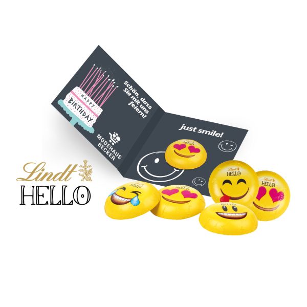 Werbe-Klappkarte mit süßer Füllung - HELLO Mini Emoti