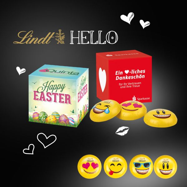 Werbewürfel mit Lindt HELLO Mini Emoti
