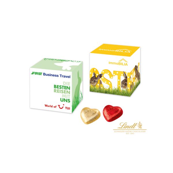 Werbewürfel mit Schokoladenherzen von Lindt