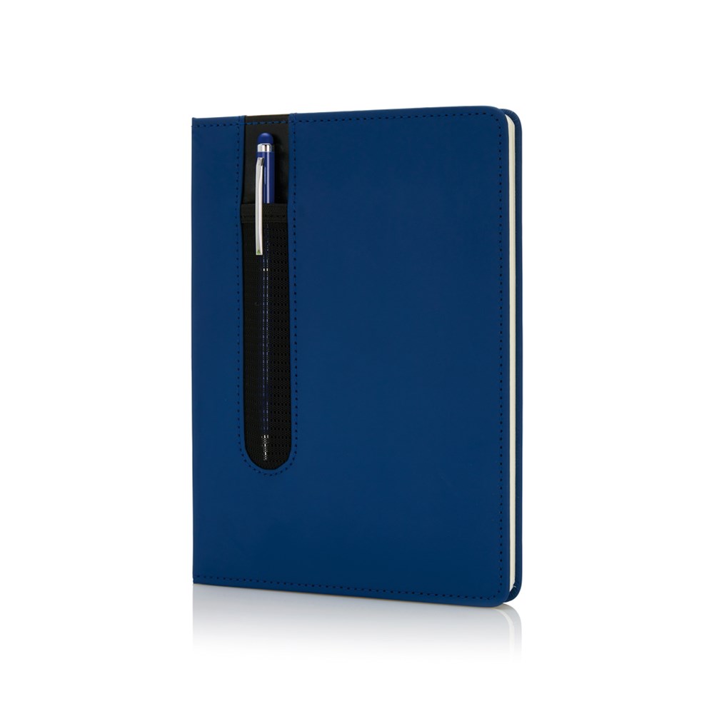 Basic Hardcover PU A5 Notizbuch mit Stylus-Stift - navy blau (± PMS 288)
