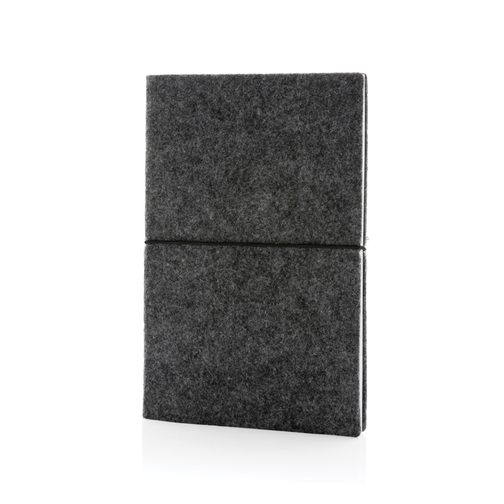 A5-Softcover-Notizbuch aus GRS zertifiert recyceltem Filz - schwarz (± PMS Black)