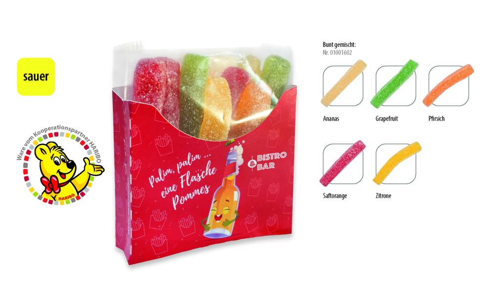 HARIBO Saure Pommes Tüte in Werbebox